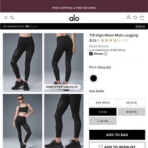 New W/ Tags size Small ALO Yoga Black Leggings